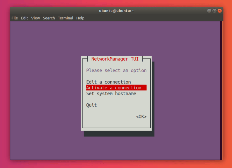 nmtui Menu Select 